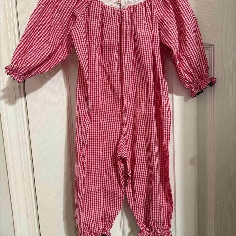 Marie Nicole Smocked Red Wagon Romper